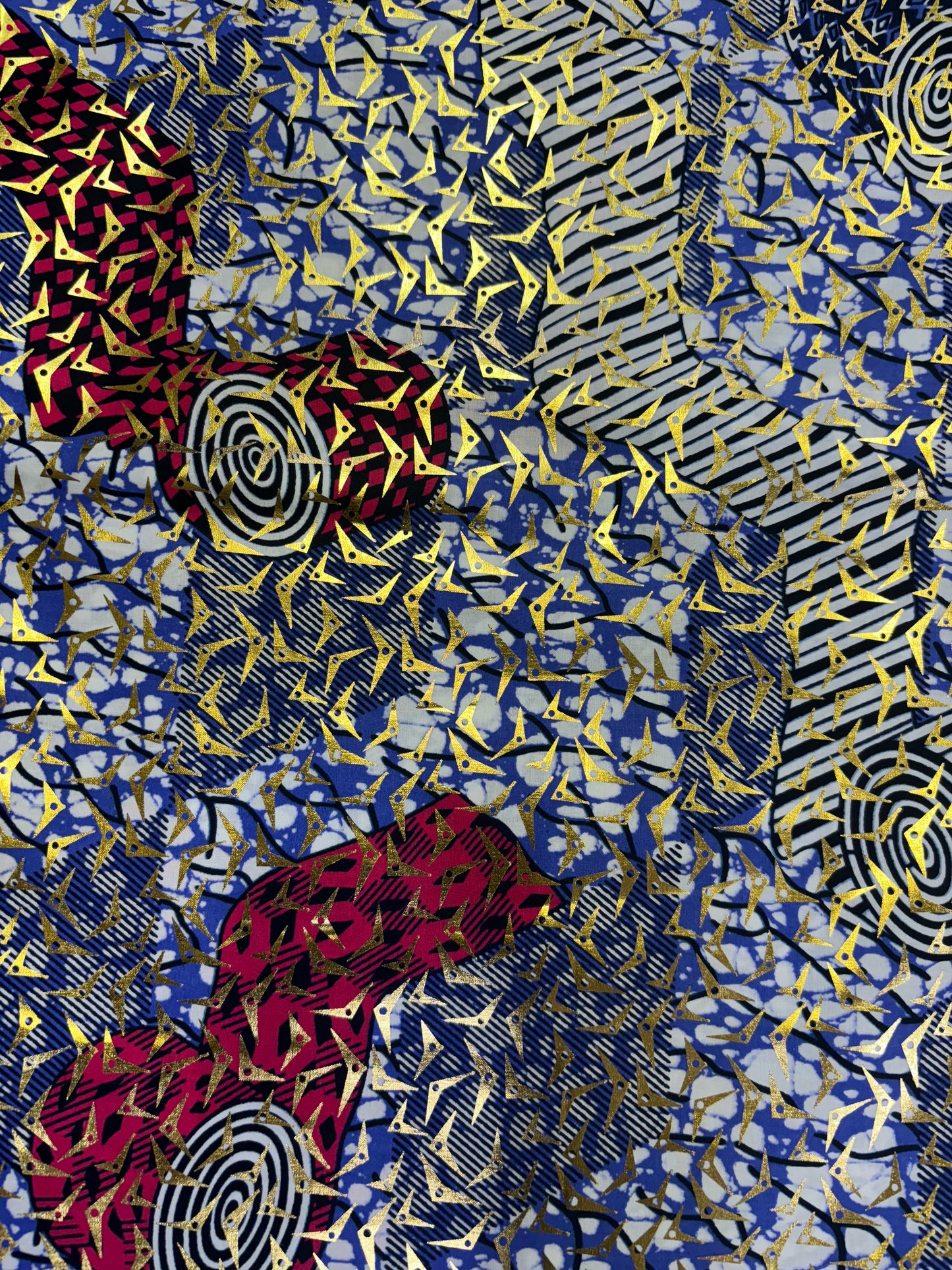 African print fabric with gold foil pattern