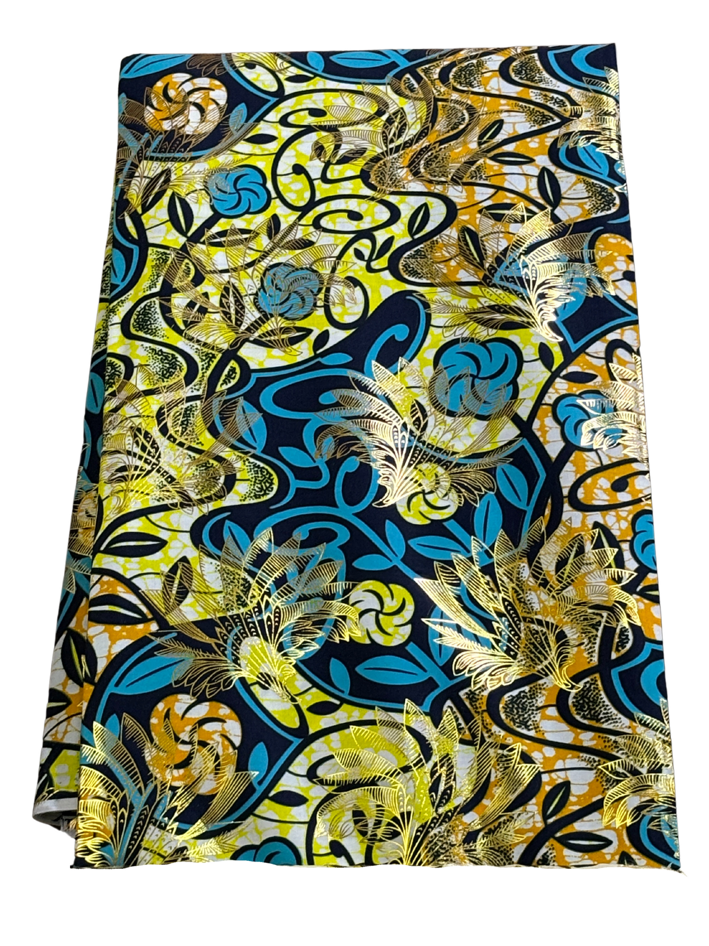 African print fabric with gold foil pattern