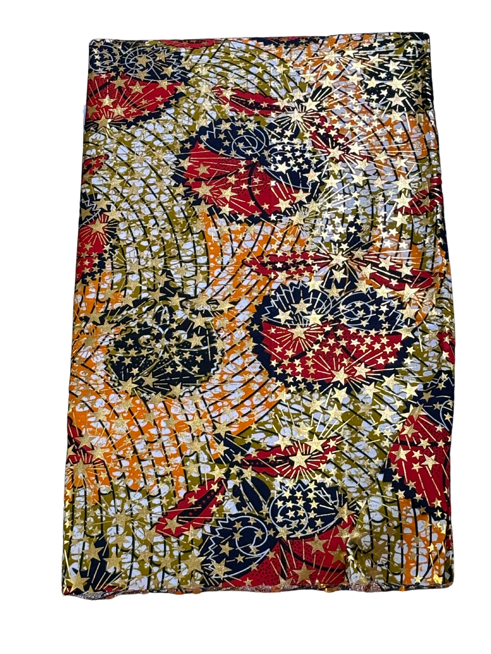 African print fabric with gold foil pattern